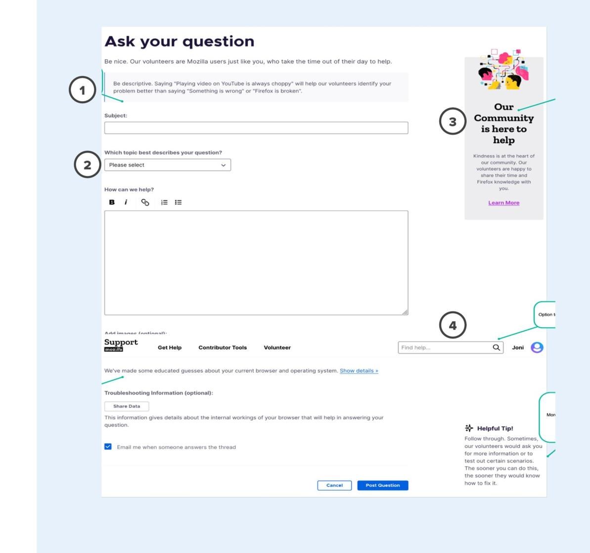 Mozilla support question form